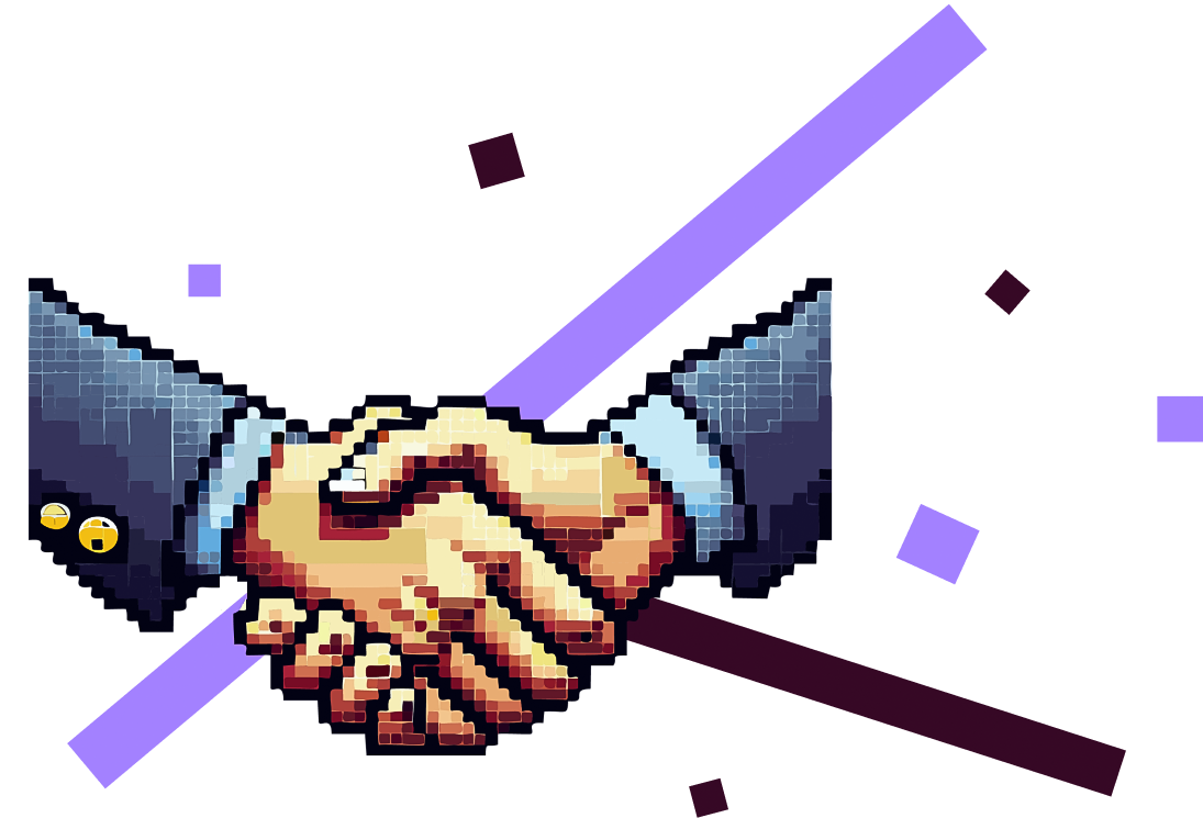 illustration of handshake in style of pixel art